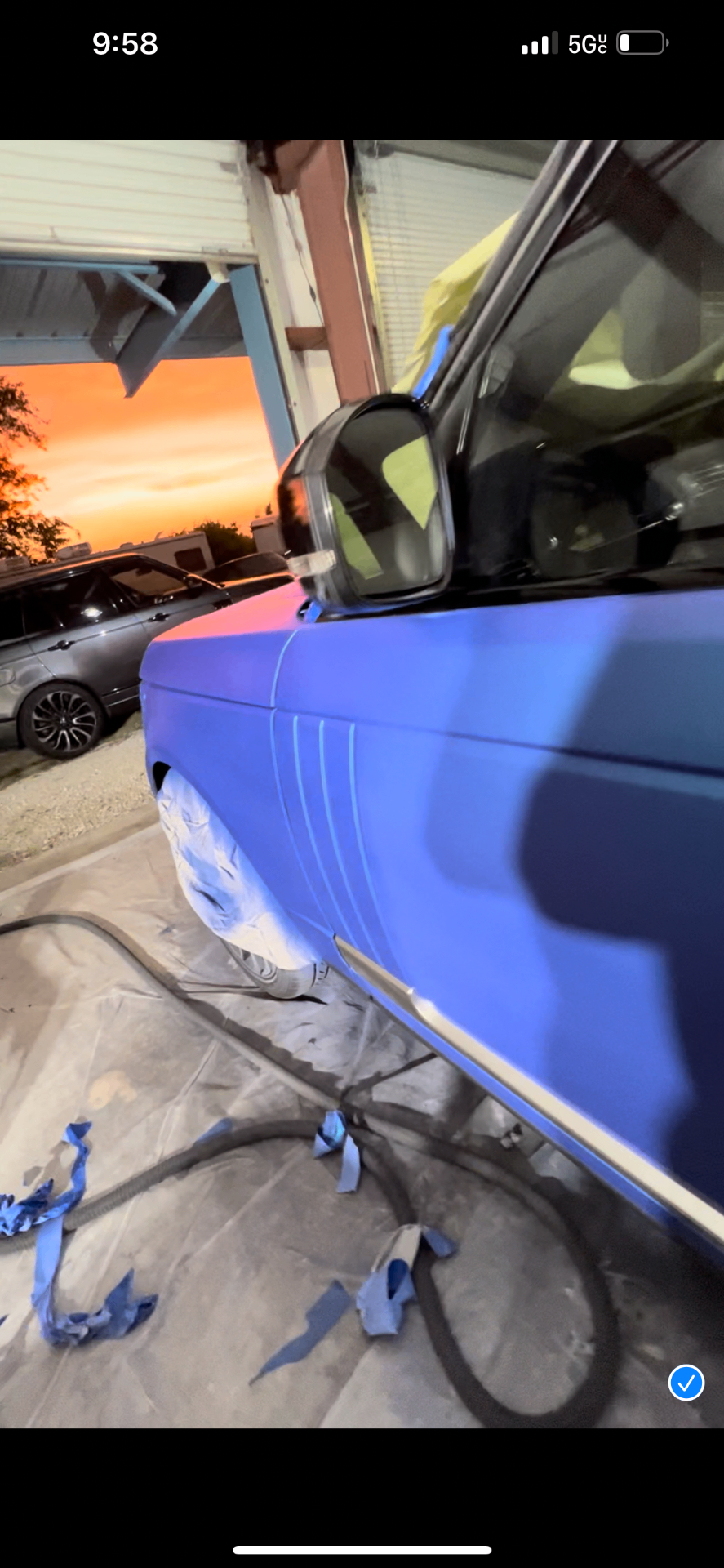 Freshly painted Land Rover panel