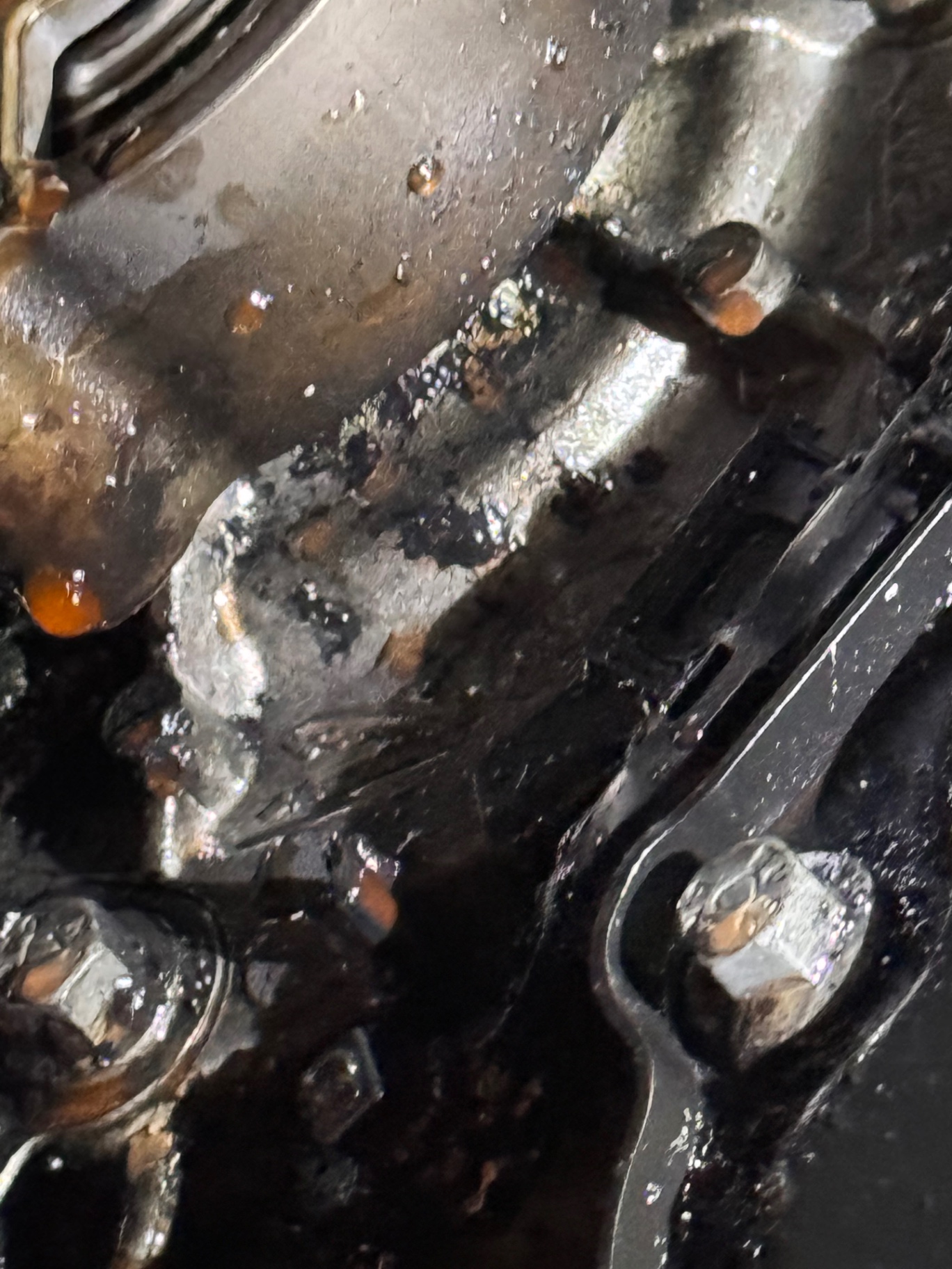 Macro shot of oil sludge inside a neglected engine