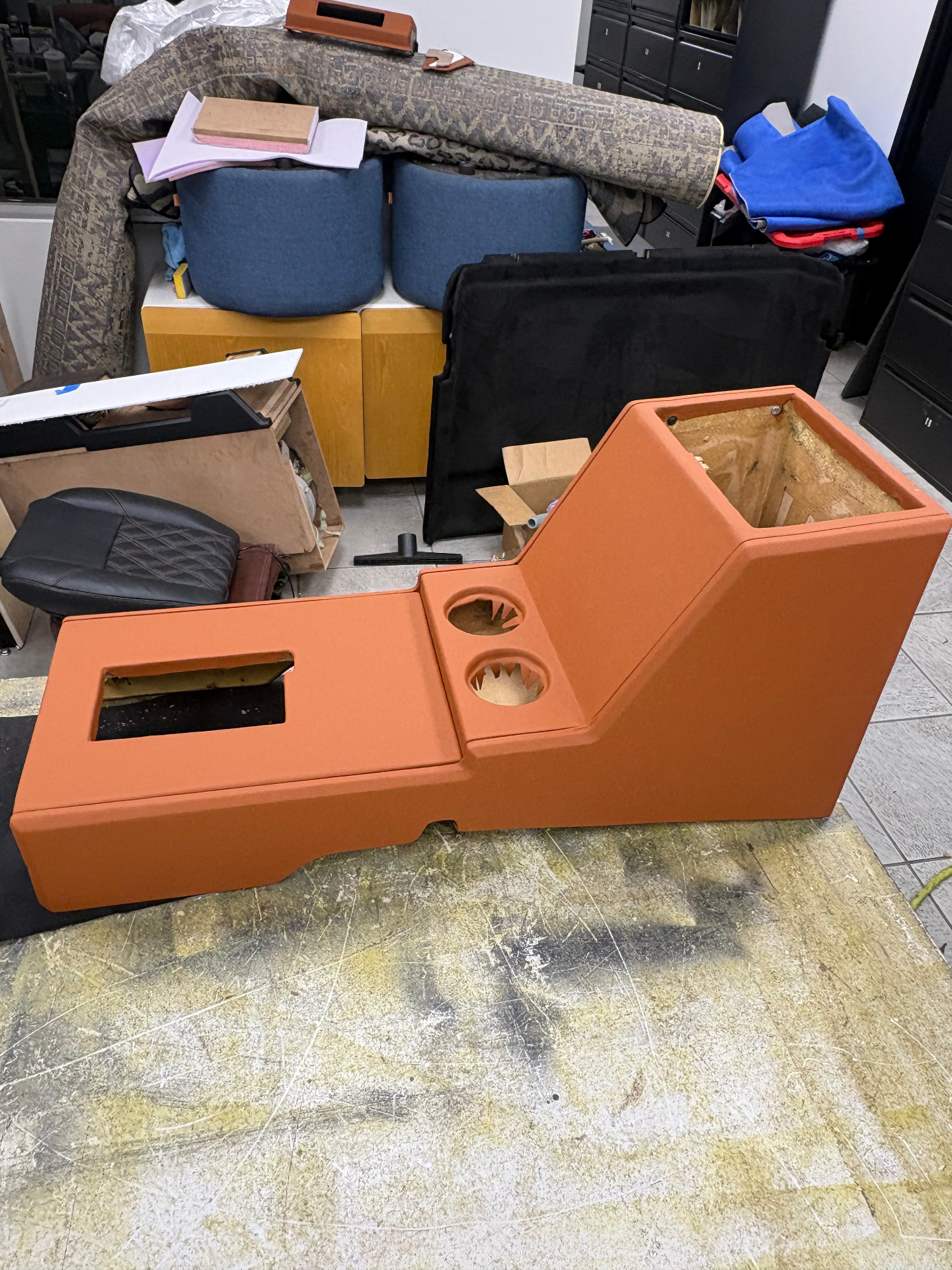 Custom orange leather center console